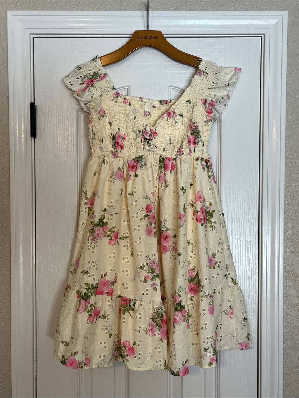 Yellow Eyelet Dress with Pink Floral Print